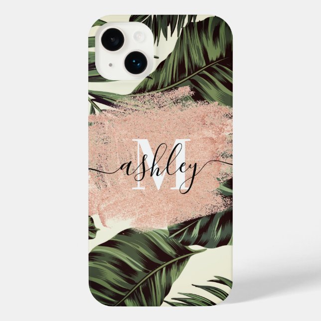 Tropical Leaves and Glitter iPhone Case (Back)