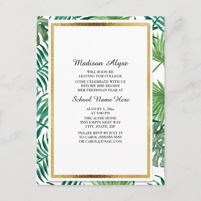Tropical Leaves and Gold Trunk Party  Card (Front)