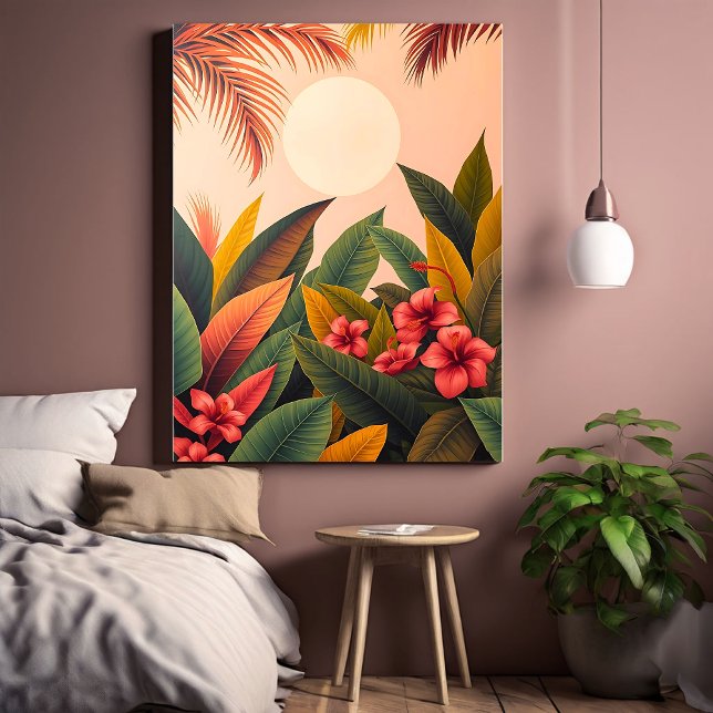 Tropical Leaves and Moon Pastel  Canvas Print (Creator Uploaded)