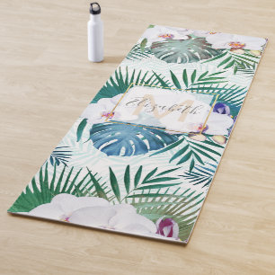 Tropical leaves and orchid flowers design yoga mat