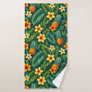 Tropical leaves and pineapple pattern bath towel