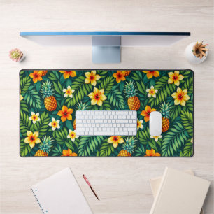 Tropical leaves and pineapple pattern desk mat