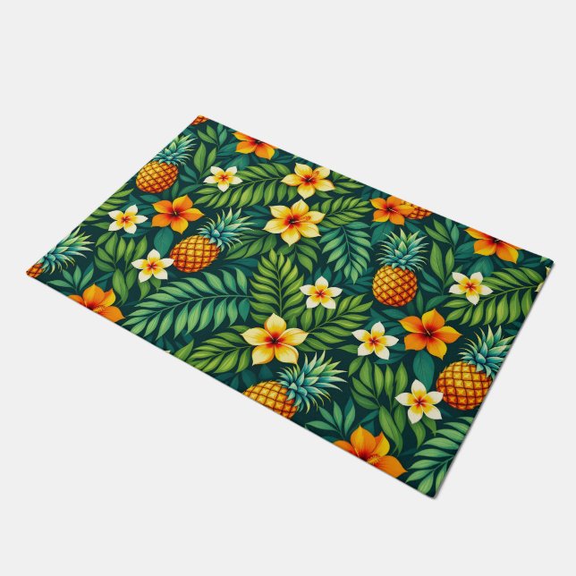 Tropical leaves and pineapple pattern doormat (Angled)