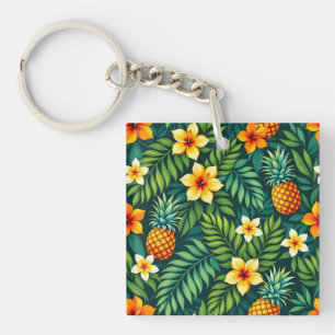 Tropical leaves and pineapple pattern key ring