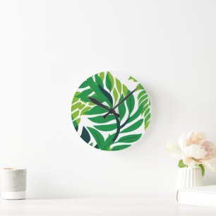 Tropical Leaves and Plants Round Clock