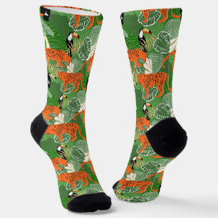 Tropical leaves and tigers pattern socks