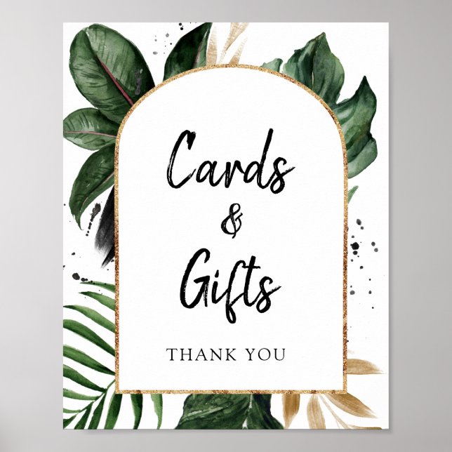 Tropical Leaves Arch Frame Cards and Gifts Sign (Front)