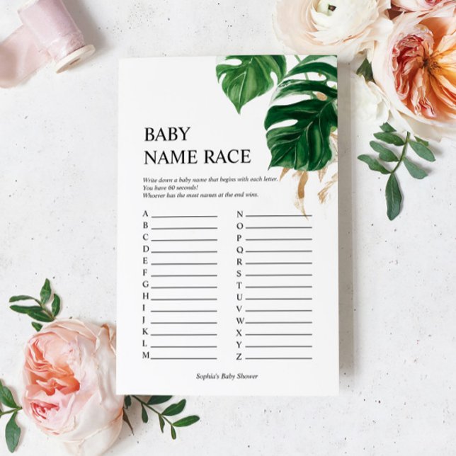Tropical Leaves Baby Shower Baby Name Race Game (Creator Uploaded)