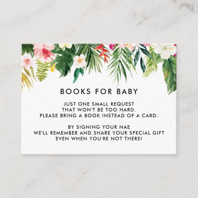 Tropical Leaves Baby Shower Book Request Cards (Front)