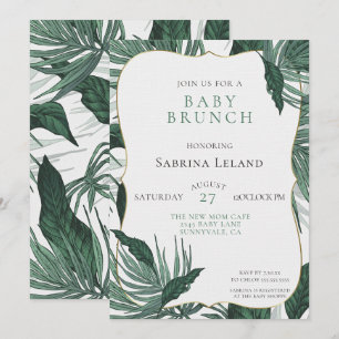 Tropical Leaves Baby Shower Brunch Green Invitation