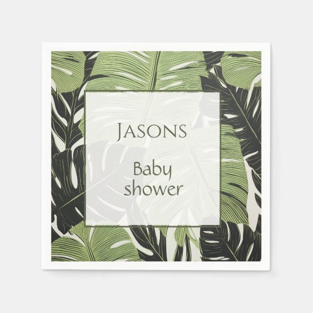 Tropical leaves baby shower name napkin (Front)