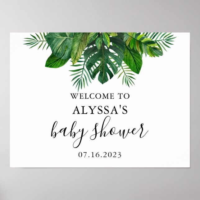 Tropical Leaves Baby Shower Welcome Poster (Front)