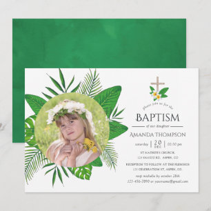 Tropical Leaves Baptism or Christening Invitation