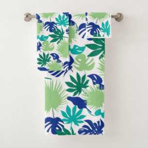Tropical leaves bath towel set