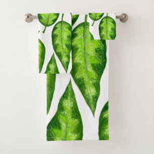 Tropical leaves bath towel set