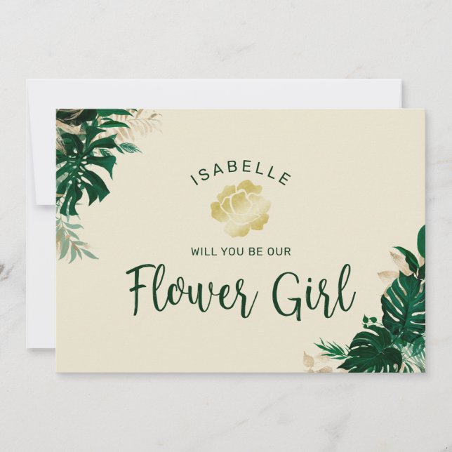 Tropical Leaves Be Our Flower Girl Proposal Card (Front)
