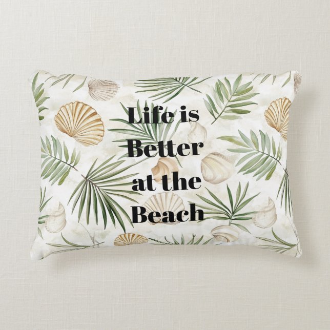 Tropical Leaves Beach Shells Decorative Cushion (Front)