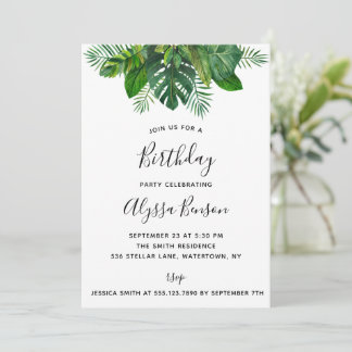 Tropical Leaves Birthday Party Invitation