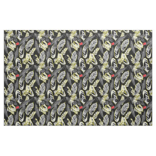 Tropical Leaves  Black and Yellow Fabric