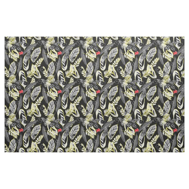 Tropical Leaves  Black and Yellow Fabric (Yard)
