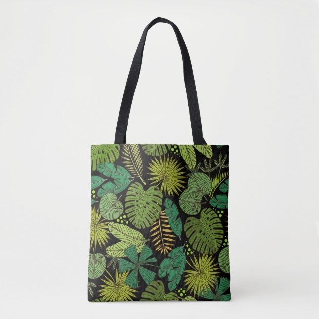 Tropical Leaves Black Background Tote Bag (Front)