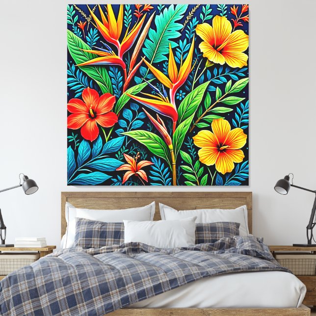 Tropical Leaves Bloom Art Canvas Print (Insitu(Bedroom))