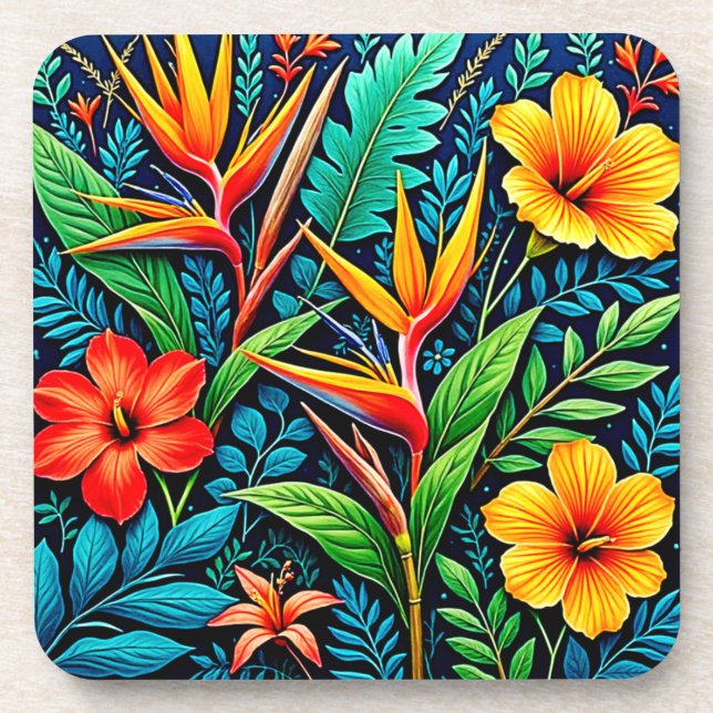 Tropical Leaves Bloom Art Coaster (Front)