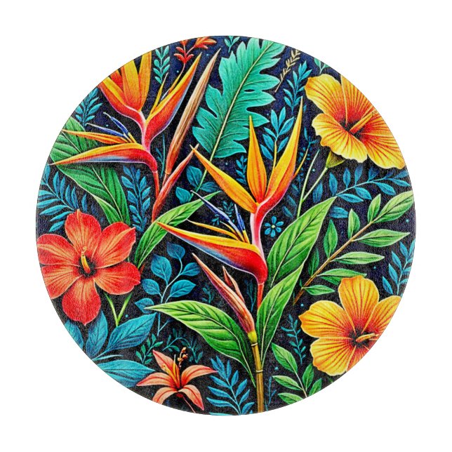 Tropical Leaves Bloom Art Cutting Board (Front)