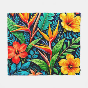 Tropical Leaves Bloom Art Fleece Blanket