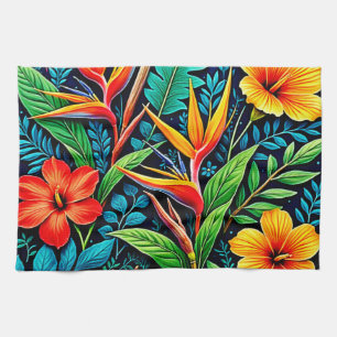 Tropical Leaves Bloom Art Tea Towel