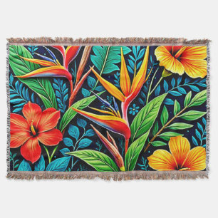 Tropical Leaves Bloom Art Throw Blanket