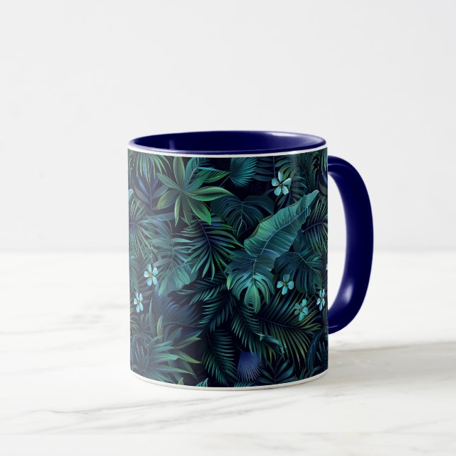 Tropical Leaves Blue Flowers Mug (Front Right)
