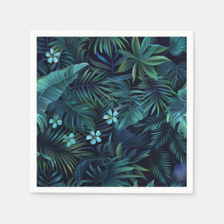 Tropical Leaves & Blue Flowers Napkin
