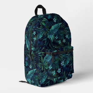 Tropical Leaves Blue Flowers Printed Backpack