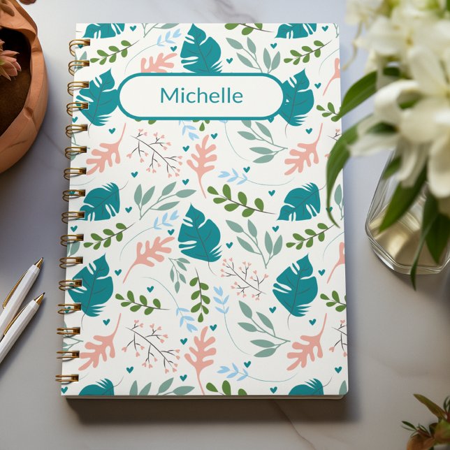 Tropical Leaves Blue Pastel  Spring Foliage custom Notebook (Tropical Leaves Blue Pastel Spring Foliage custom Notebook)