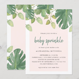 Tropical Leaves   Blush and Green Baby Sprinkle Invitation