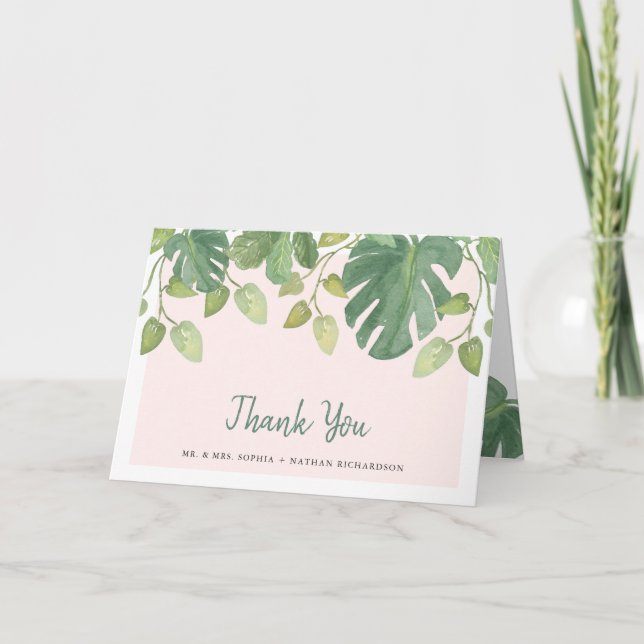 Tropical Leaves | Blush and Green Thank You (Front)