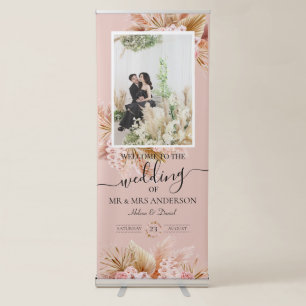 Tropical Leaves Boho Watercolor Frame Wedding Retractable Banner