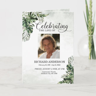 Tropical Leaves Botanical Funeral Program Card