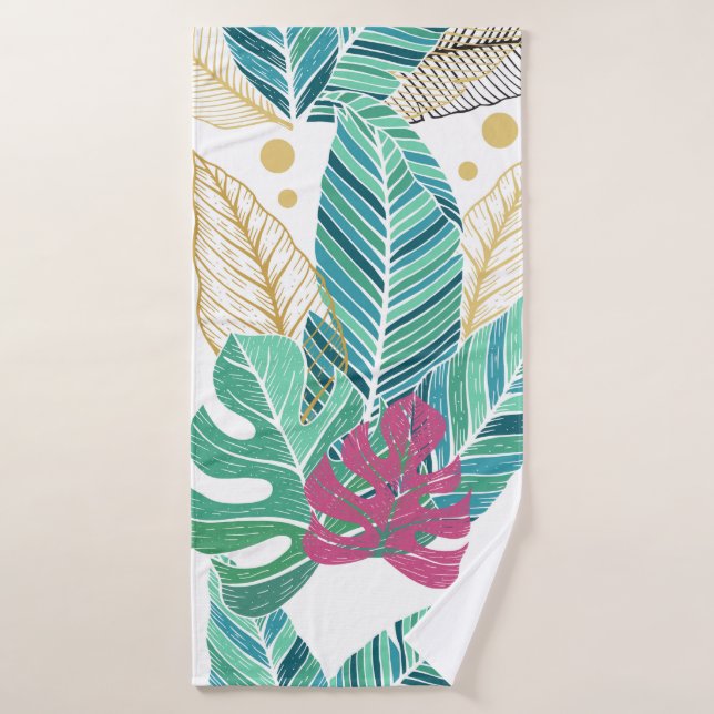 Tropical leaves. Botanical seamless pattern. Vinta Bath Towel (Bath Towel)