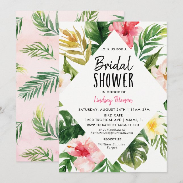 Tropical Leaves Bridal Shower Invitation Card (Front/Back)