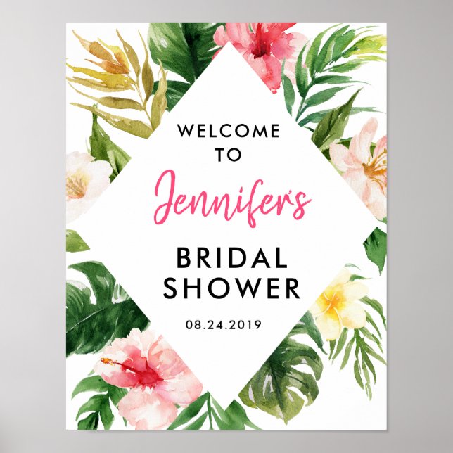 Tropical Leaves Bridal Shower Welcome Poster (Front)