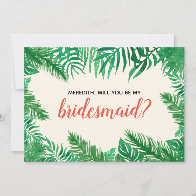 Tropical Leaves Bridesmaid Proposal Personalised (Front)
