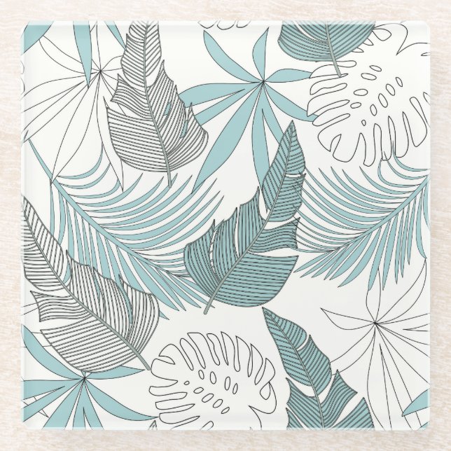 Tropical Leaves: Bright Seamless Trend Glass Coaster (Front)