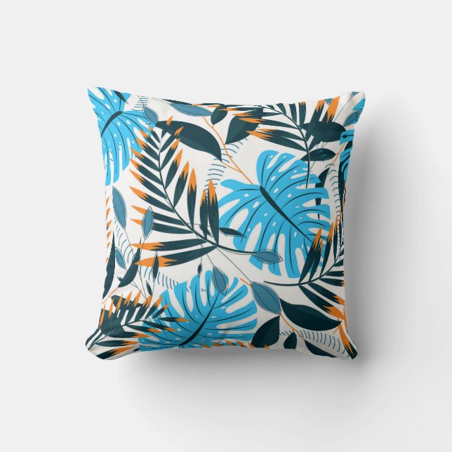 Tropical Leaves Bright White Pattern Cushion (Front)