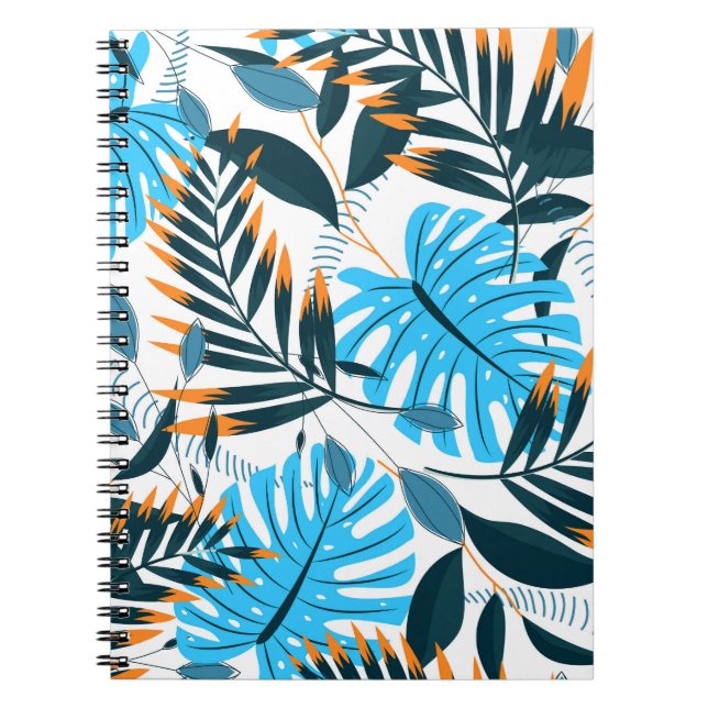 Tropical Leaves Bright White Pattern Notebook (Front)