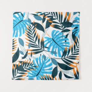 Tropical Leaves Bright White Pattern Tapestry