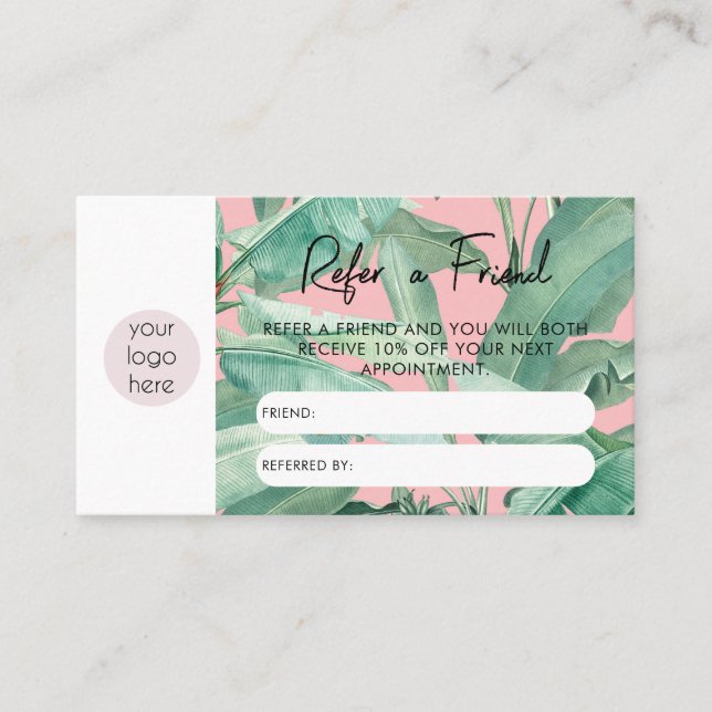 Tropical Leaves Business Refer A Friend Referral Card (Front)