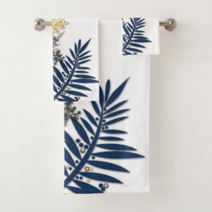 Tropical leaves cartoon abstract in beige colours bath towel set