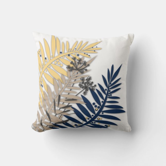 Tropical leaves cartoon abstract in beige colours cushion (Front)